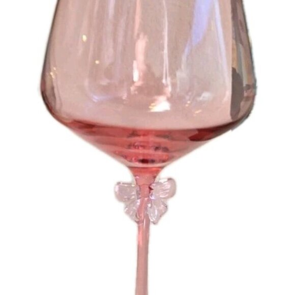 New Girly Pink Bow Gold Rim Capacity Red Wine Glasses Cup W/ Stem Glass Goblet - Picture 3 of 3